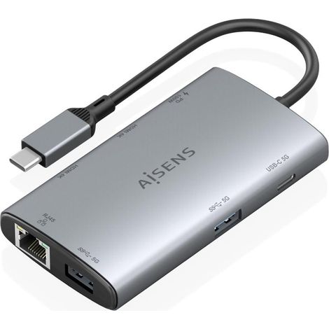 Docking USB Tipo-C Aisens ASUC-7P049-GR/ 2xHDMI 4K/ 1xRJ45/ 2xUSB/ 1xUSB Tipo-C/ 1xUSB Tipo-C PD/ Gris