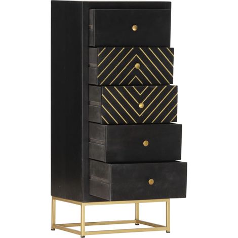 Maison Exclusive - Cassettiera Nero e Oro 45x30x105 cm in Legno Massello di Mango