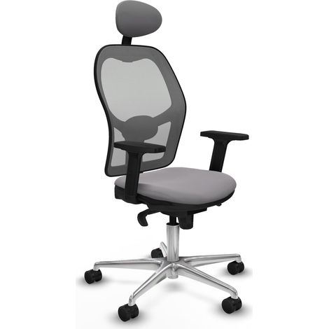 Jorquera sincro malla gris similpiel gris brazos 2D base aluminio cabecero fijo ruedas 65mm nailon (1/5)