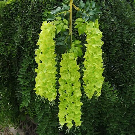 Lot de 12 Artificielle Fleurs, Faux Wisteria Vigne Soie Fleur Suspendue Guirlande pour la Maison Jardin Partie de Mariage Décor Simulation Fleur, 115cm (Vert) (1/5)