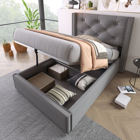 Bett Einzelbett mit Stauraum 90x200 Baumwolle OKMYHOME