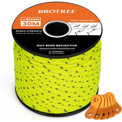 Corde Tente Camping Réfléchissante 4mm x 30m avec 6 pièce Tendeurs (1/5)