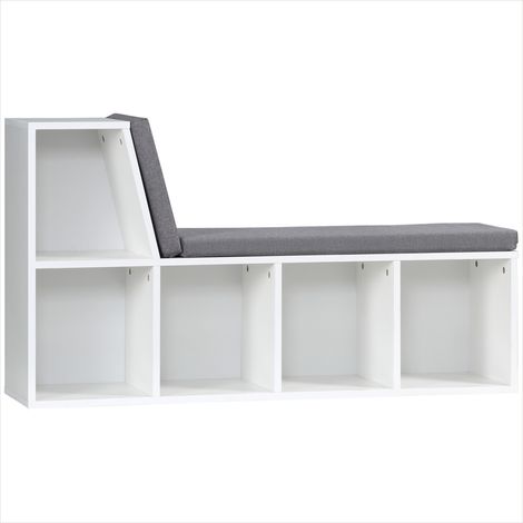 Bibliothèque Meuble de rangement blanc avec assise rembourrée (1/5)