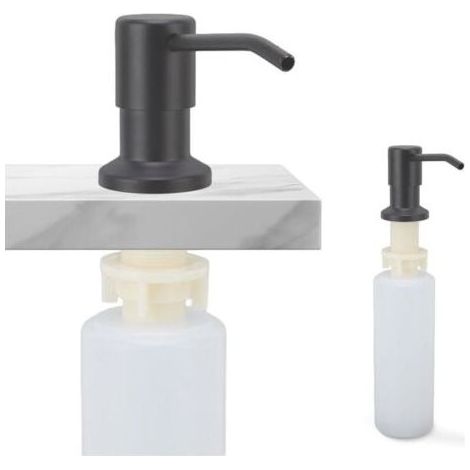 Distributeur de Savon D'évier 350ml Acier Inoxydable, Recharge Par le Haut, Design Élégant pour Salle de Bain, Noir (1/5)