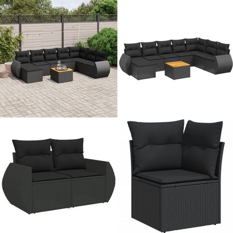 9-tlg. Garten-Sofagarnitur mit Kissen Schwarz Poly Rattan - Gartenmöbel Set - Esszimmergarnitur - Outdoor Möbel - Lounge Garnitur - Rattan Gartenmöbel - Home & Living (1/5)