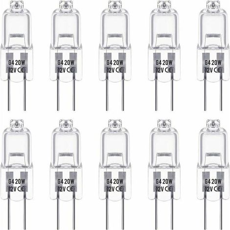 Ampoules Halogènes G4,12V 20W, Blanc Chaud 3000K, 350LM, Gradable, Transparente, Paquet de 10 (1/5)