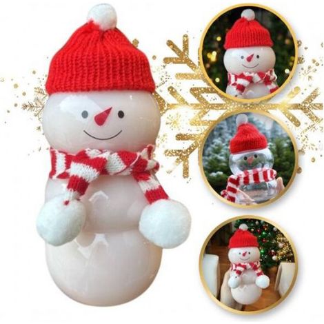 Bouteille De Noël Bonhomme De Neige - Écharpe Et Chapeau - Pour Décoration Intérieure - 1 Pièce (1/3)