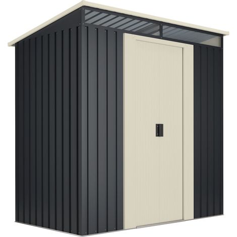 Wasabi – Abri de jardin métal 2.3 m2 – Panneaux acier galvanisé anti-corrosion – Double porte coulissante 1,73m – Toit plat avec drain