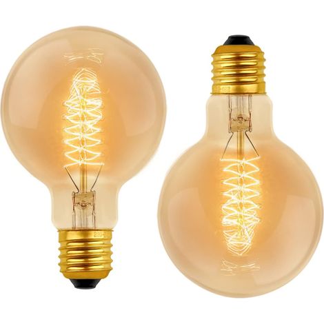 Ampoule Vintage Globe G80 E27 Dimmable 40W Blanc Chaud 2700K, AC 220V, Ampoules de Décoration à Incandescence Rétro E27 Spirale Tungstène Filament Lampe, lot de 2