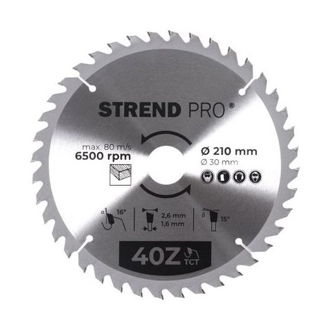 Scheibe Strend Pro TCT 210x2.6x30/20 mm 40T, für Holz, Sägeblatt, SK-Zähne