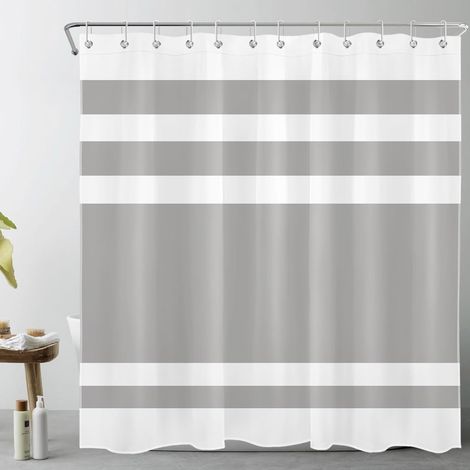 Rayé Gris et Blanc Rideaux de Douche 180x200cm(LxH) Abstrait géométrique Rideaux de Bain avec Crochets, Classique Extra Longue Imperméable Polyester Anti Moule Salle de Bain Décor (1/5)
