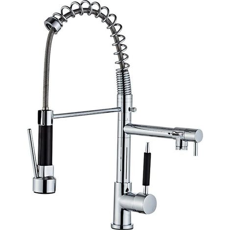 Kitchen Faucet, Spring Kitchen Mixer Tap, 360° Swivel, Available with Hot and Cold Water, Chrome Brass. MUMU