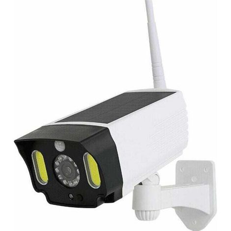 Caméra de sécurité factice pour extérieur, alimentée par énergie solaire, avec détection de mouvement et alarme anti-intrusion. Caméra de sécurité LED étanche avec lumière LED rouge clignotante et (1/4)