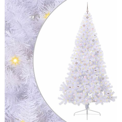 Sapin de Noël artificiel avec 300 lumières LED blanches, 240 cm de haut, en PVC et acier. (1/5)