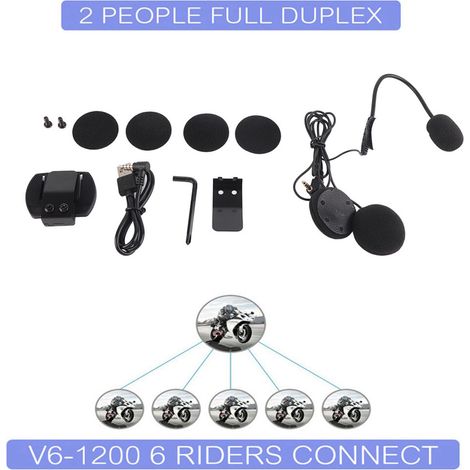 Motorradhelm V6-1200 Drahtloses Bluetooth-Intercom, Freisprech-Headset-Set für 6 Fahrer, integrierter Ohrhörer (1/5)