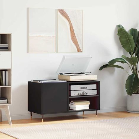 Meuble pour disques vinyles avec rangement, bois d’ingénierie noir, 85 x 38 x 48 cm, 18.38kg - PANGIVO (1/5)