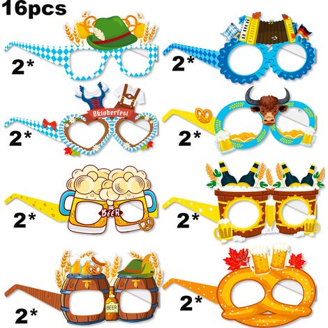 16 verres à bière en papier, design Oktoberfest avec motifs bretzel et chopes, accessoires festifs pour décoration intérieure et photos (1/5)