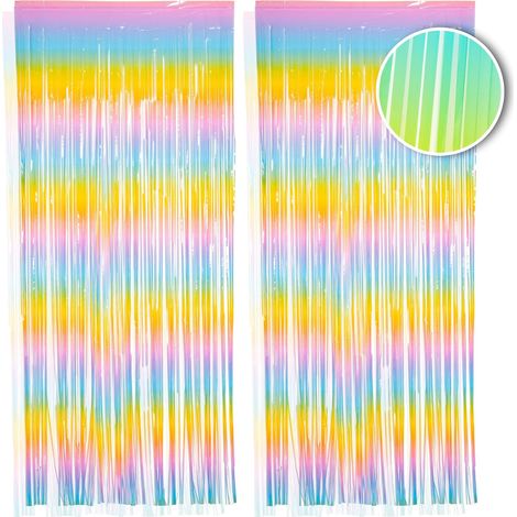 2 pièces Rideau en Franges Arc-en-Ciel, 1x2,5m - décoration Scintillante pour Le réveillon du Nouvel an avec Un Look métallique étincelant, Guirlande en Franges pour Votre fête (1/5)