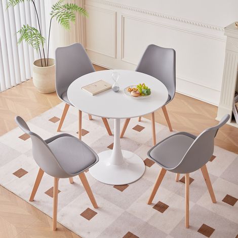 Wokaka Ensemble table et chaises de salle à manger 5 pièces -Table à manger ronde MDF 80cm - 4 chaises - scandinave - Gris