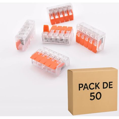 Alternative WAGO 221-415 – Pack 50 bornes à levier transparentes PCT-415 – 5 contacts – 32A