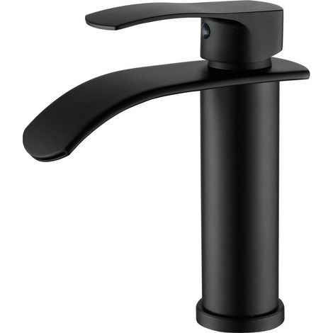 Einhebel Waschtischarmatur Wasserfallauslauf Schwarz G3/8" Kalt- & Warmwasseranschluss