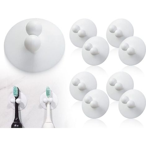 Set mit 8 Zahnbürstenhaltern, wasserdichter Zahnbürstenhalter, Saugnapf, Halter für elektrische Zahnbürsten, Rasiererhalter, Zahnbürstenhaken, Steckerhalter, kein Bohren erforderlich (Weiß) (1/4)