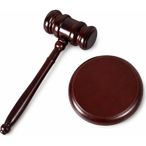 Marteau de Juge en Bois avec Socle Ensemble, Marteau de Vente aux Enchères en Bois, Design Robuste et Finition Soignée, pour Juges, Avocats, Maisons de Vente aux Enchères, Étudiants, Jeux de Rôle (1/5)