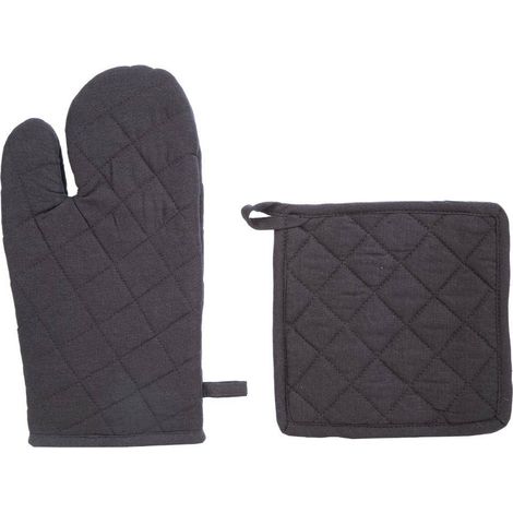 Atmosphera – Gant et manique en coton surpiqué gris ardoise H30cm – Accroches pour suspension – Lavables en machine – Accessoire de rangement cuisine (1/3)