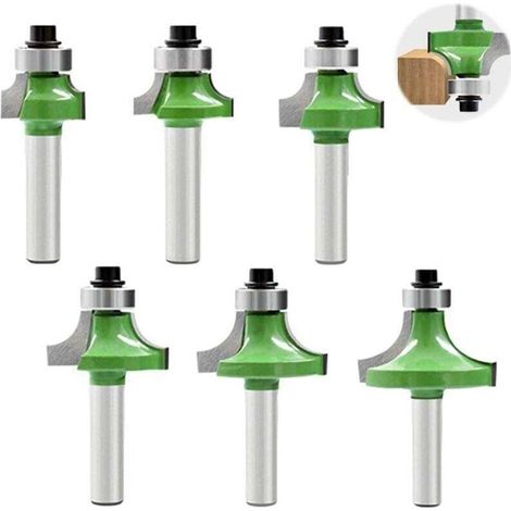 6 Pcs Fraise Defonceuse 8 mm, XU, Fraise Quart de Rond Equipé de Tige de 8 mm, Fraise a Surfacer Avec Roulement, Fraise bois Destiné à le Travail du Bois Fraisage à Bord - KZQ (1/4)