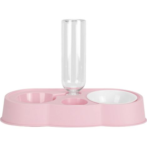 Gamelle Double Chat Chien Petit Distributeur Eau Automatique Anti-Dérapant Design Nuage Rose ABS/PP Ensemble Repas Pratique (1/4)