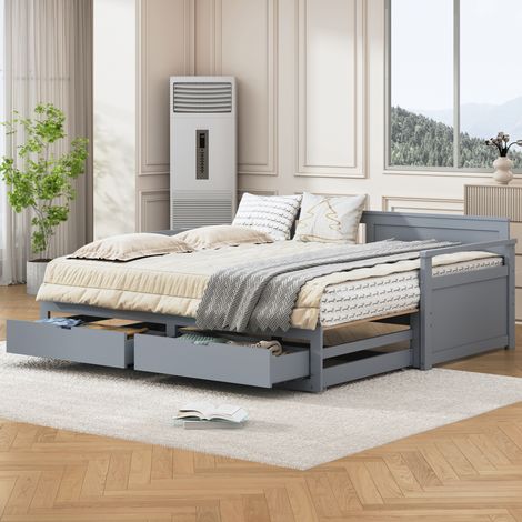 Cama nido extensible doble con cajones gris madera OKMYHOME (1/5)