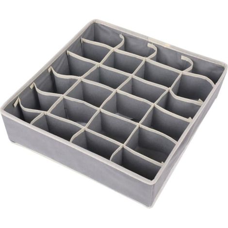 Boîte de rangement gris à 24 compartiments, idéale pour ranger des sous-vêtements et des chaussettes en dortoir (pliable) (1/5)