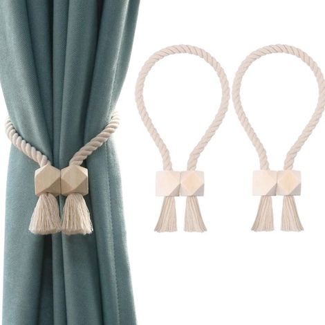 2 Paquets d'embrasses de Rideaux magnétiques Attaches Rideaux en Coton tissé à la Main Supports de Rideaux embrasses à Rideaux Attaches de Rideaux pour Rideaux (Beige, 2) (1/5)