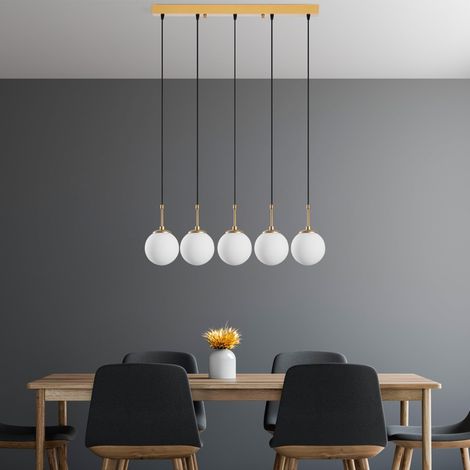 Élégant lustre doré, hauteur réglable 40-115 cm, corps en métal, 80 x 15 x 115 cm  5 ampoules E14 max. 40 W  pour les espaces de vie modernes, indice IP20 (1/5)