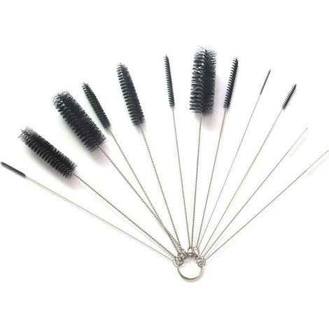Rohrreinigungsbürste, 12-teiliges Reinigungsbürsten-Set für Tassen, Gläser, Babyflaschen, Strohhalme, Thermoskannen, verschiedene Behälter (10 Schwarz + 2 Weiß)