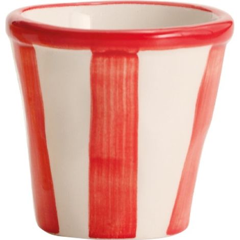 Zafferano Set 6 Bicchierini Collezione Lido modello Righe in Ceramica Artigianale fatta a mano a Civita Castellana colore Rosso per Caffè e Dessert (1/5)