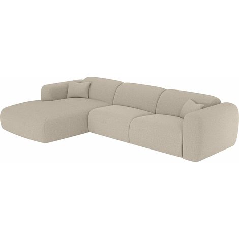 Grand canapé d'angle gauche convertible express en tissu chiné beige POGNI (1/5)