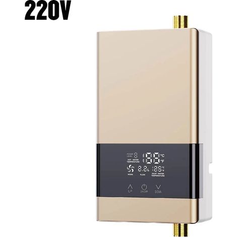 Chauffe-eau électrique instantané 220 V (doré, design vertical), mural, avec écran LCD et télécommande. (1/2)