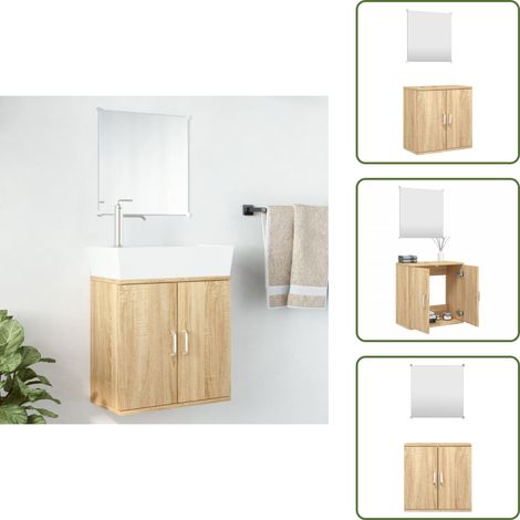 2-tlg. Badmöbel-Set Eichen-Optik Holzwerkstoff - Badezimmermöbel - Badschrank - Spiegelschrank - Holzwerkstoff - Eichendesign