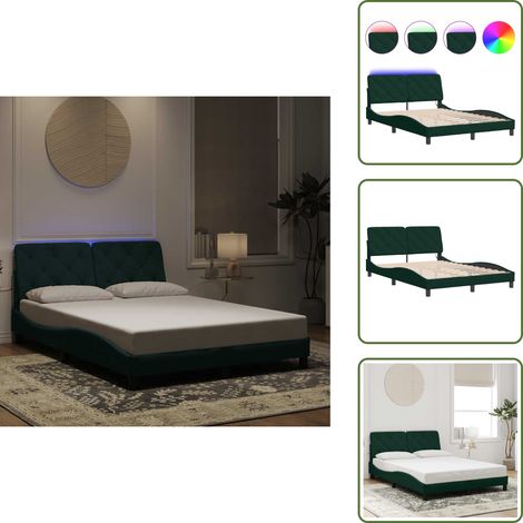 Bettgestell mit LED-Leuchten Dunkelgrün 140x190 cm Samt - Samtsofa - Bettrahmen - Doppelbett - Boxspringbett - Nachttisch (1/5)