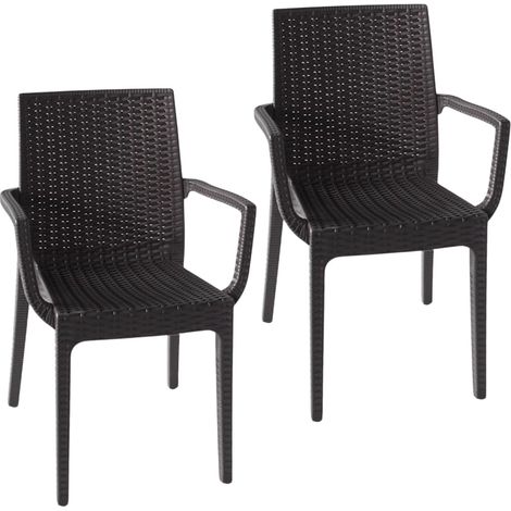 2 Sedie da giardino effetto Rattan in polipropilene con braccioli - Misura 56x46x51 cm - Sedia da esterno impilabile color Antracite (1/5)