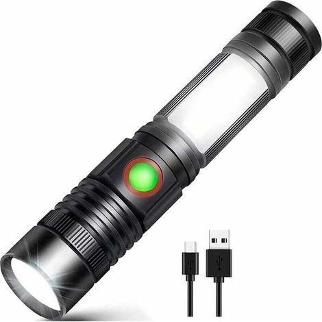 Lampe de poche LED rechargeable par USB puissante lampe COB militaire portable zoomable pour atelier de réparation automobile camping bricolage (batterie rechargeable 18650 incluse et magnéti (1/4)