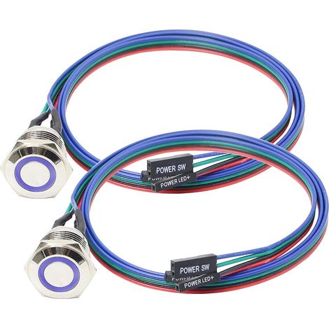 2pcs Châssis Commutateur Hôte Bouton Métallique,Ordinateur Hôte Commutateur Câble Boîtier PC LED Bouton D'alimentation ATX Alimentation Marche/Arrêt pour Bricolage Commutateur 60cm(16mm) (1/5)