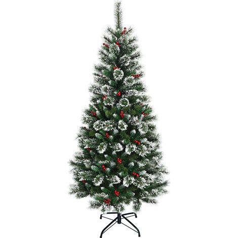 Sapin de noël artificiel 180 x 85 x 85 cm effet neigeux branches luxuriantes ambiance festive en PVC vert