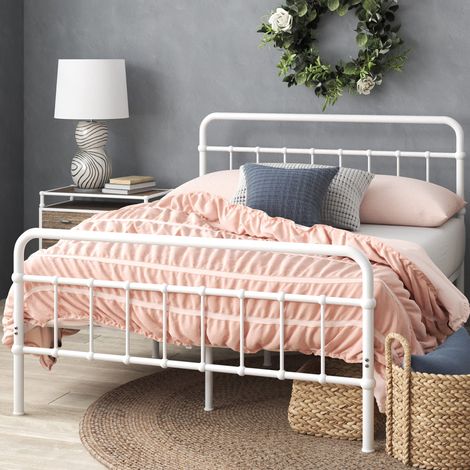 Zinus 36 cm Florence, 140 x 190 cm, struttura letto a piattaforma in metallo, con testiera e pediera a fusi, supporto inoghe d'acciaio, base per materasso, facile montaggio, Bianco (1/5)