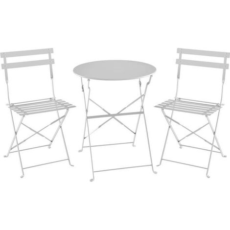 Bistro-Set - ELORA - Garten-Essgruppe - Klapptisch Ø 60 cm + 2 Klappstühle - Pulverbeschichteter Stahl - Grau - 2 Personen