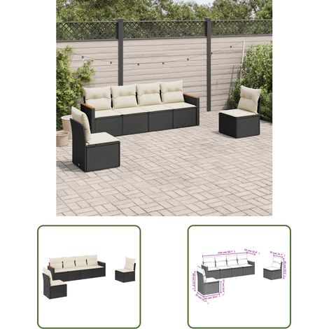 The Living Store 6-tlg. Garten-Sofagarnitur mit Kissen Schwarz Poly Rattan - Gartensofas - Outdoor Möbel - Lounge Set - Rattan Sofa - Gartenlounge (1/3)