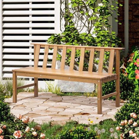 Banco de Jardín de 3 Plazas Banco Exterior de Madera con Respaldo de Listones para Terraza Patio 144x60x77 cm Natural (1/5)