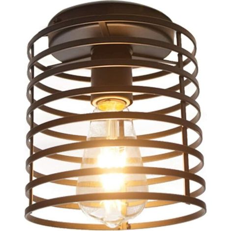Éclairage de plafond semi-encastré industriel Vintage Floodoor, suspension en métal de forme noire E27 Base, applique murale Downlight Cage de fer décoration de salon, luminaire suspendu pour intérieu