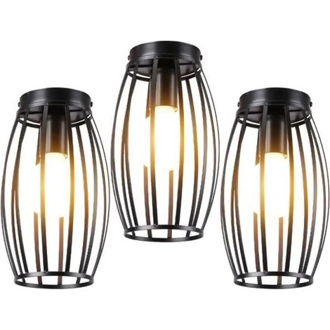 U-Do 3Pcs Rétro Plafonnier Intérieur Industriel Lampe de Plafonde Cage en Métal Noir décoration Café Couloir Salon (1/4)